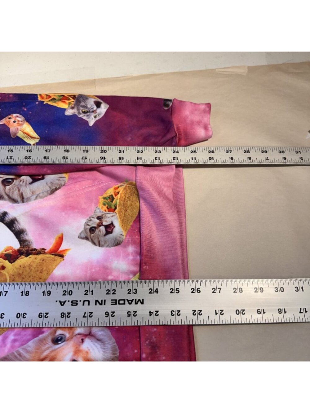 Graphic Print Funny Cat Hoodie Taco Galaxy Pink Sweatshirt Large Unisex - Picture 6 of 6